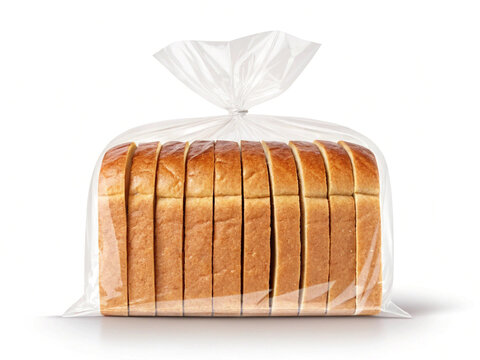 Loaf of sliced bread in plastic bag isolated