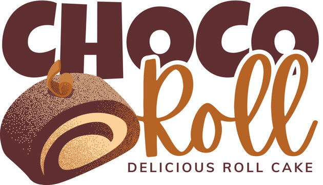 Choco roll delicious roll cake logo design, dessert illustration, sweet pastry treat.
