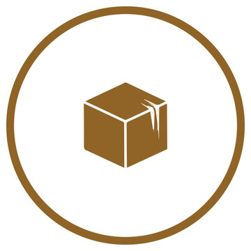 Brown 3D cube inside thin circle. Minimal geometric vector icon for tech, blockchain, and modern logo design projects.
