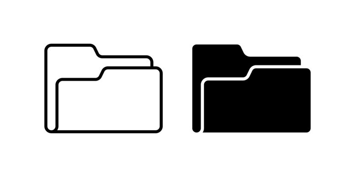 Folder icon set. Minimalist design of folder icons in black and white, symbolizing organization. vector illustration on white background