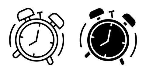 Fototapeta premium Alarm icon set. Minimalist alarm clock icons in black and white showing time concept. vector illustration on white background