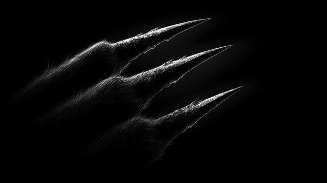 Three fierce, sharp, textured claws slash through the dark in a dramatic monochrome shot