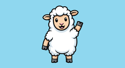 Fototapeta premium Cartoon sheep waving with bright blue background illustration