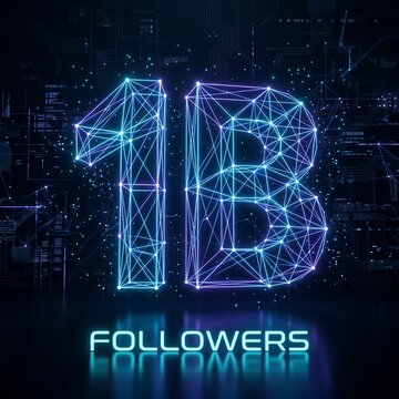 A digital illustration showcases the number 1b constructed from glowing interconnected lines with the text followers below high quality professional detailed modern