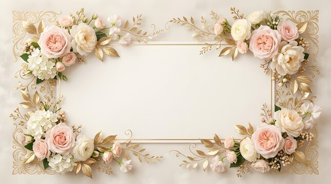 Luxury floral frame with gold leaves elegant wedding invitation background