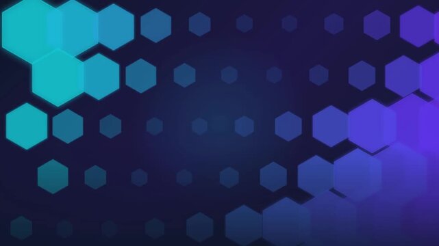 Abstract hexagonal background with luminous hexagonal shapes in gradient blue and purple, creating a futuristic and technological aesthetic for digital design and modern presentations