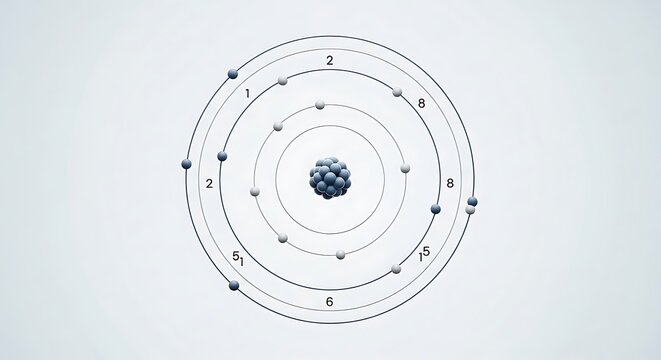 Atomic structure with electrons and nucleus, electron configuration, atomic model