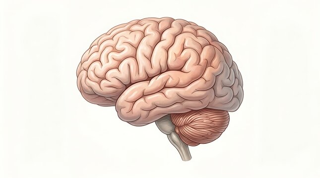 Human brain anatomy illustration showing cerebral cortex and cerebellum