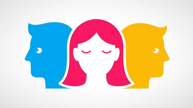 Minimalist Icon of Three Heads Blinking Animation on Bright Solid Background
