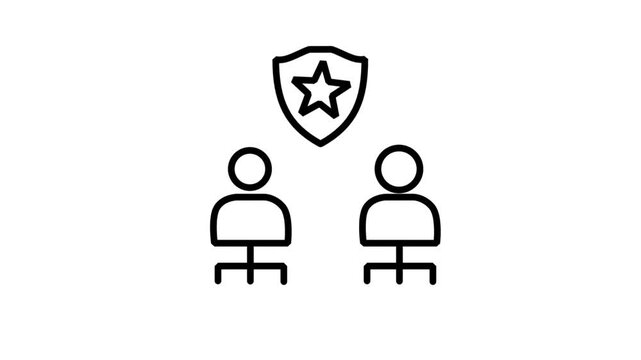 Protected Team Motion Icon. Animated icon showing a group of people under a shield, representing team security, insurance, or protected corporate partnerships and collaboration.