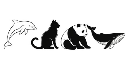 Collection of diverse animal illustrations in black and white. © manggleng