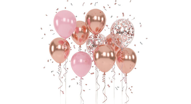 Pink and gold balloons on black background for celebration or party decoration