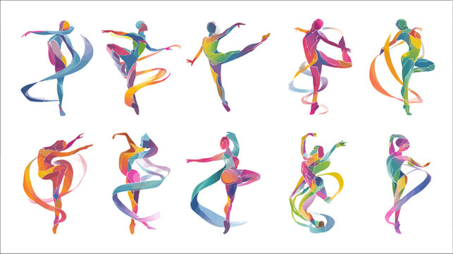 Colorful dancing figures abstract vector illustration of grace and movement