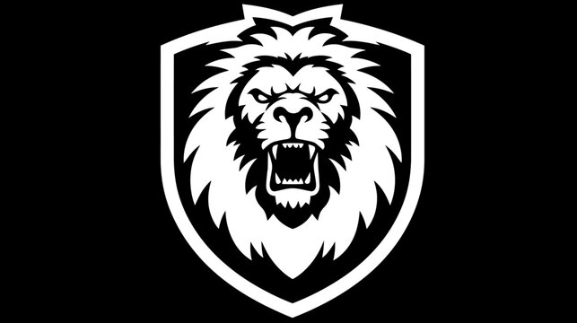 Bold lion emblem on black backdrop suitable for various design applications