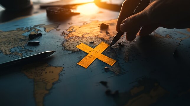 Mapping adventure discovering hidden treasures global map visual exploration artistic environment close-up perspective travel enthusiasm