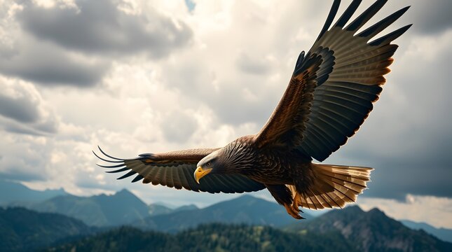 Majestic eagle bird flying in blue sky wildlife nature

