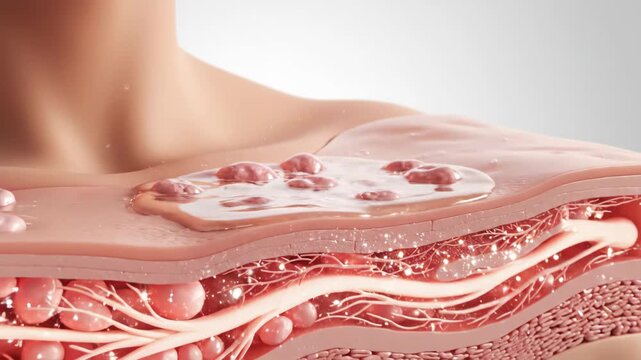 Visualizing a golden serum's deep penetration into human skin layers, promoting cellular health and rejuvenation.