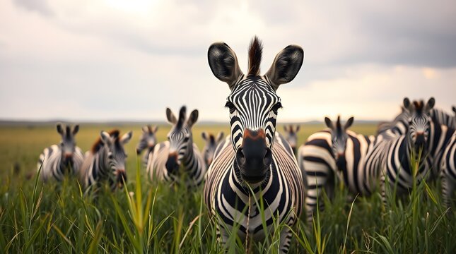 Close up zebra head portrait with black and white stripes on white background

