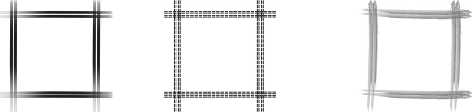 Abstract Black Rectangular Frames Set with Gradient Dotted and Scribbled Textures on White Background