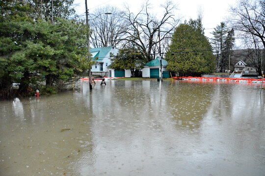Flood waters along the Gull River threaten the village of Minden in the spring of 2026. 