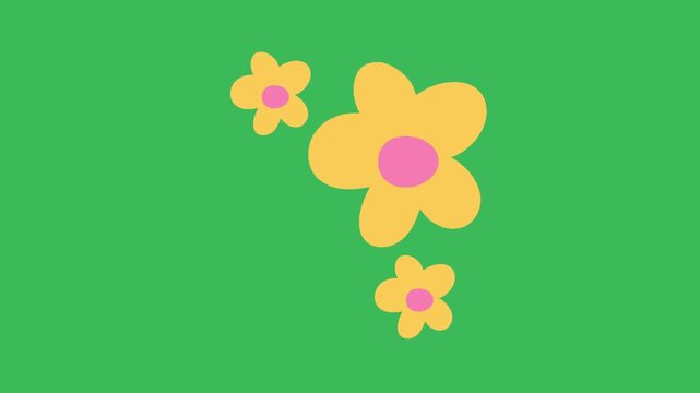 Hand-Drawn Yellow Flower 2D Animation | Cute Floral Motion Overlay on Green Screen