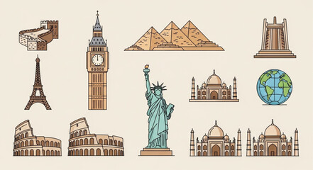 Famous World Landmarks Collection Illustration. © Muhammad