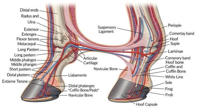 Horse Leg Anatomy Illustration Detailing Bones Tendons and Vascular System