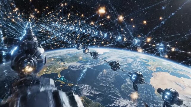 Global network connections around the Earth.