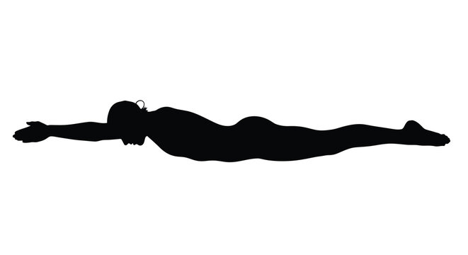 Swimmer in freestyle stroke body extended in water silhouette