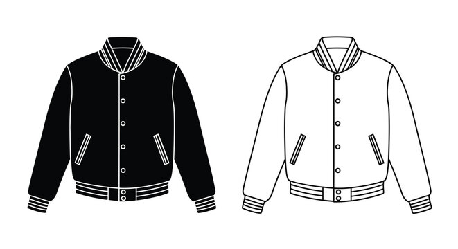 Two varsity jackets displayed in contrasting colors a black silhouette