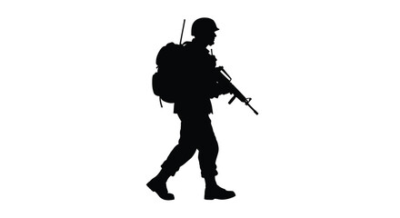 Obraz premium Soldier walking with gear a striking black silhouette