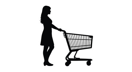 Woman with shopping cart depicted in stark black silhouette © MDALTUFHOSAIN