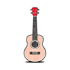 Obraz premium A simple illustration of a four stringed ukulele with a red headstock and light wood body
