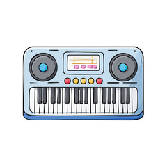 Obraz premium Stylized Blue Synthesizer Keyboard with Colorful Buttons and Speakers