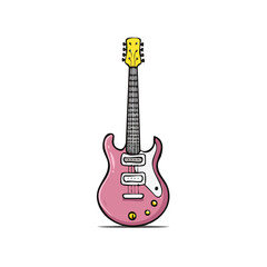 Obraz premium Cute cartoon pink electric guitar isolated on white background for music lovers and rock and roll enthusiasts