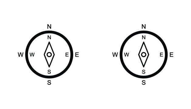 Compass navigation icons set representing cardinal directions for maps and travel applications