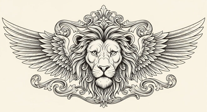 Majestic Winged Lion Emblem Heraldic Design.