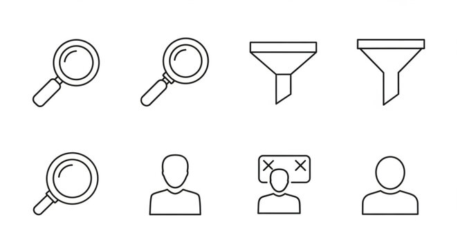 Magnifying glass and filter icons representing search and data filtering.