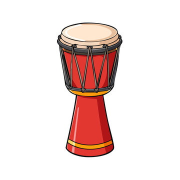 Red African Drum with Natural Skin Head and Rope Tuning