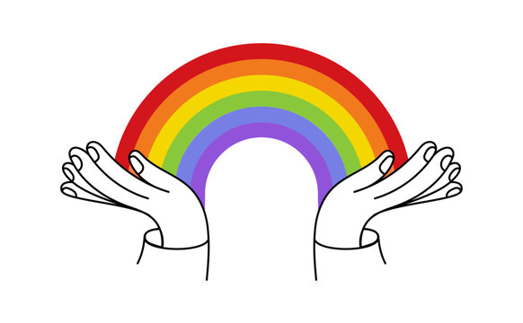 Vector illustration in flat simple linear style - hand and pride LGBT rainbow heart - lesbian gay bisexual transgender love concept, Icon and symbol for sticker