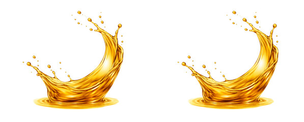 Fototapeta premium Golden oil splash isolated on a transparent background and white background.