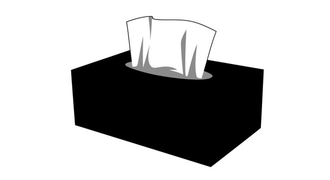 A simple black and white illustration of a tissue box
