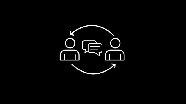 Animated communication loop between two people exchanging messages , collaboration feedback conversation cycle connection interaction concept in modern digital environments