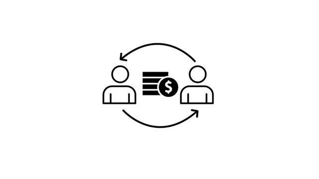 Animated financial exchange between two people showing money transfer cycle payment flow transaction loop and digital economy interaction concept