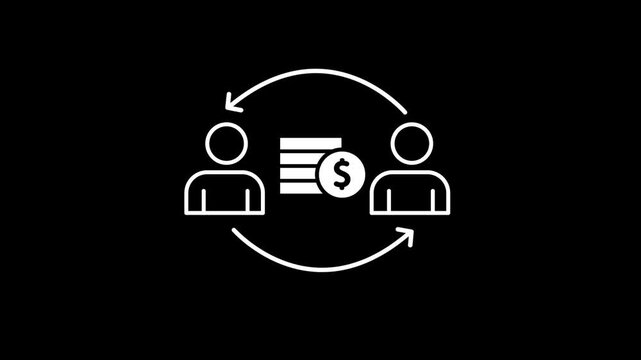 Animated financial exchange between two people showing money transfer cycle payment flow transaction loop and digital economy interaction concept