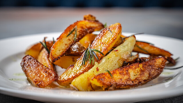 Roasted potato wedges with herbs and crispy texture