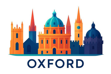Obraz premium Oxford City Skyline Illustration Featuring Historic University Architecture and Landmarks