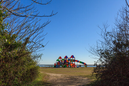 Colorful playground on the Adriatic coast near Grado Pineta, Italy, 2017
