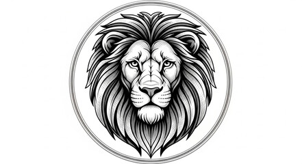 Obraz premium Majestic Lion Head Emblem Black and White Illustration.