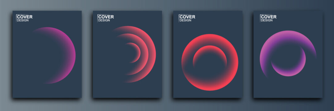 Abstract digital art series four panels of evolving circular light forms in dark backgrounds
